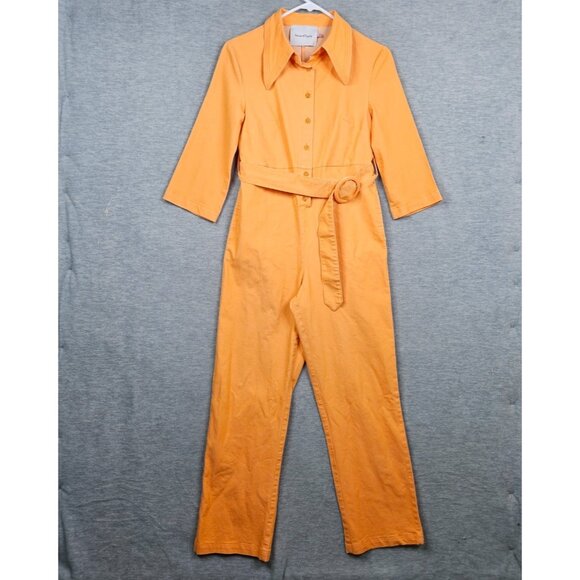 House of Sunny Pants - House Of Sunny Orange Belted Button Up Jumpsuit With Collar 3/4 Sleeves Size 4